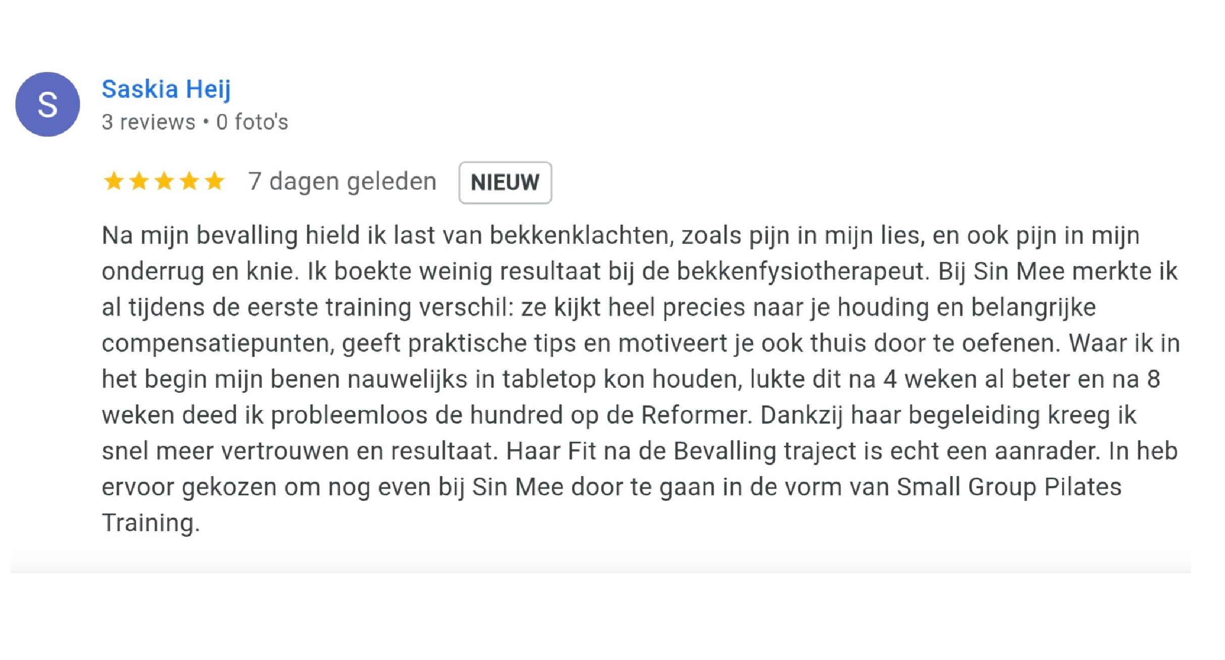 Google Review Studio Vitale -Saskia Review Saskia - Sin Mee Personal Training